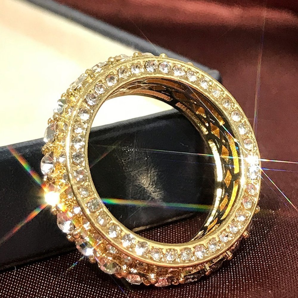 🎀Eternity Band 18K Gold Plated Cubic Zircon Engagement Rings forWomen,UNVN12364 - Picture 5 of 6